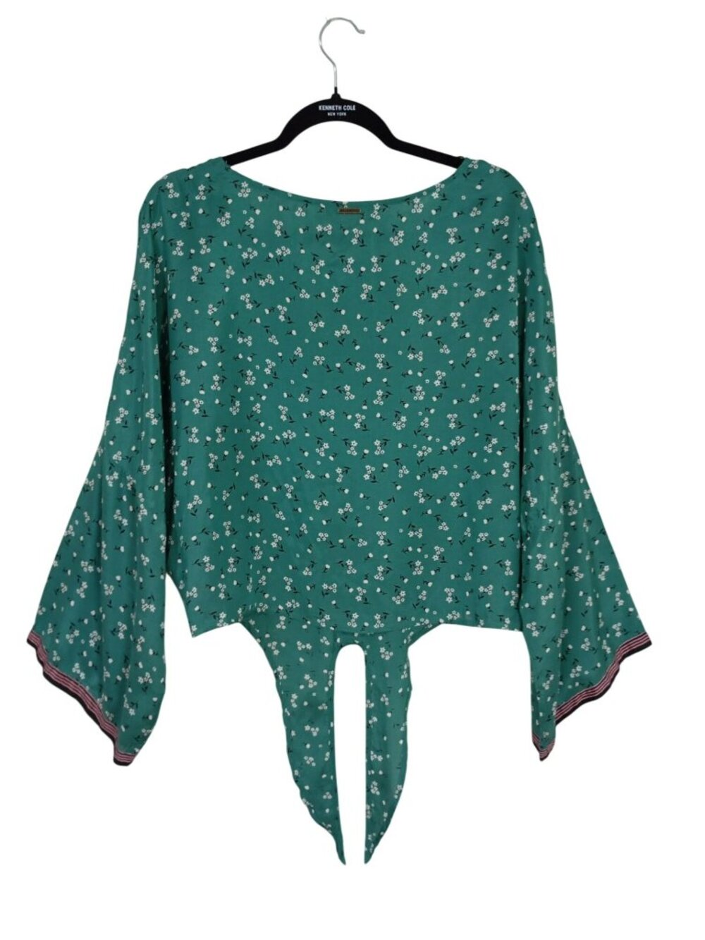 Billabong Green Floral Bell Sleeve Top Bohemia With Handkerchief Hem Size M - Picture 9 of 10